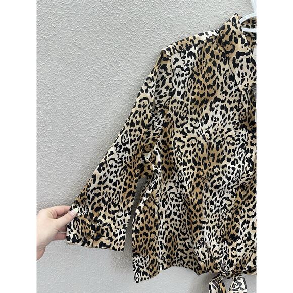 Chicos Womens Shirt Size 4 Brown Effortless Leopard Luxe ButtonUp 3/4 Sleeve NWT - Picture 2 of 13